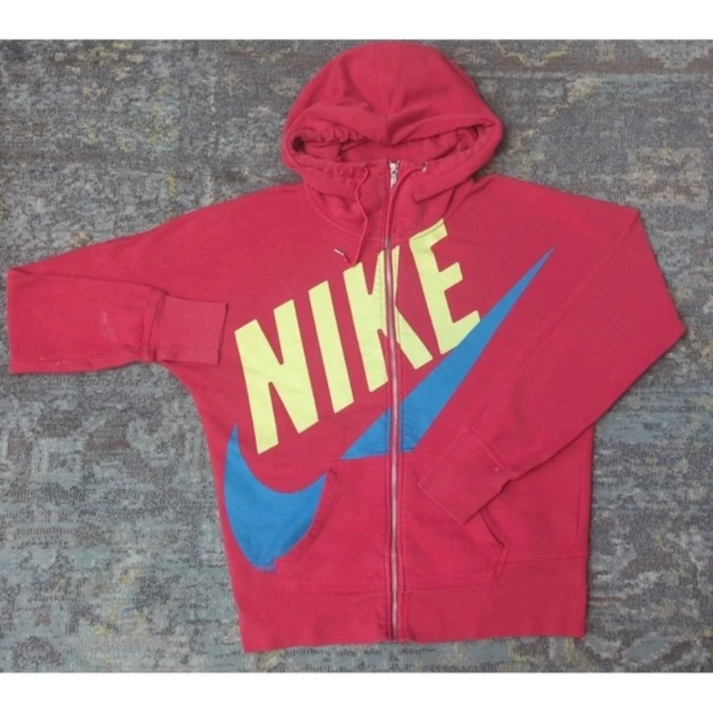 Nike Spellout Womens Red Hoodie Size L Zip Up Large Swoosh Sportswear Jacket Y2K